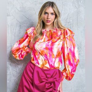 Flying Tomato Pink and Orange Satin Blouse